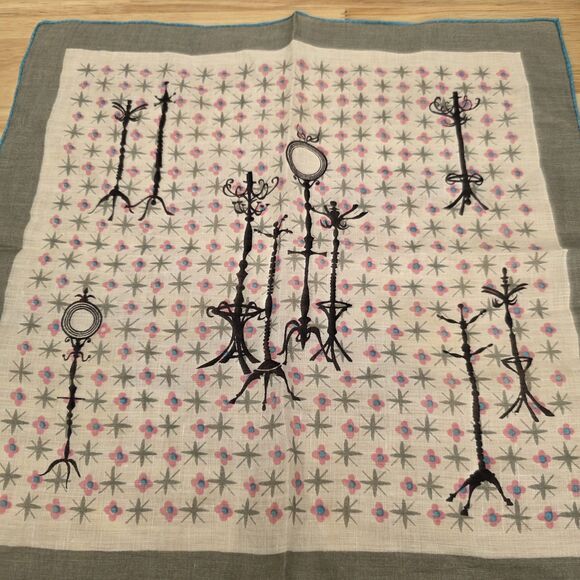 Pat Prichard Vintage Pocket HANKY Handkerchief, Hall Trees,Novelty 13x13in - Picture 2 of 6